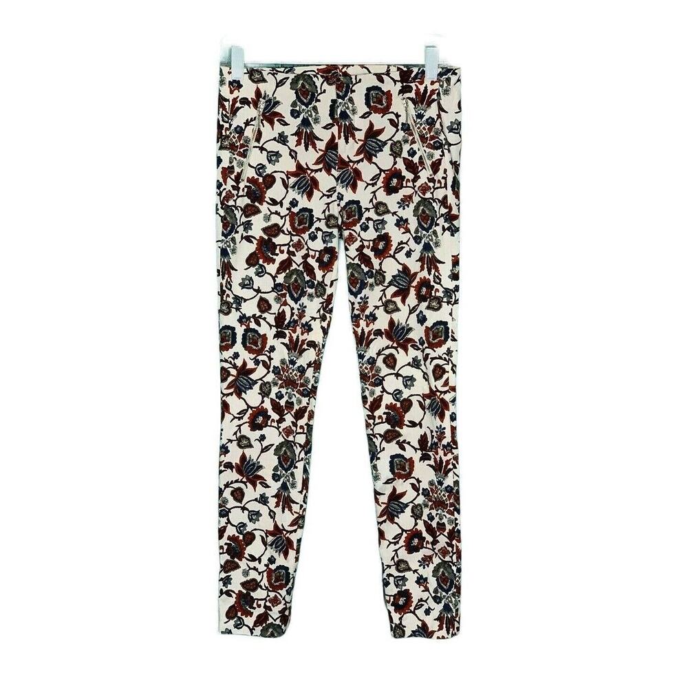 Zara white red floral ankle jeggings pants size S